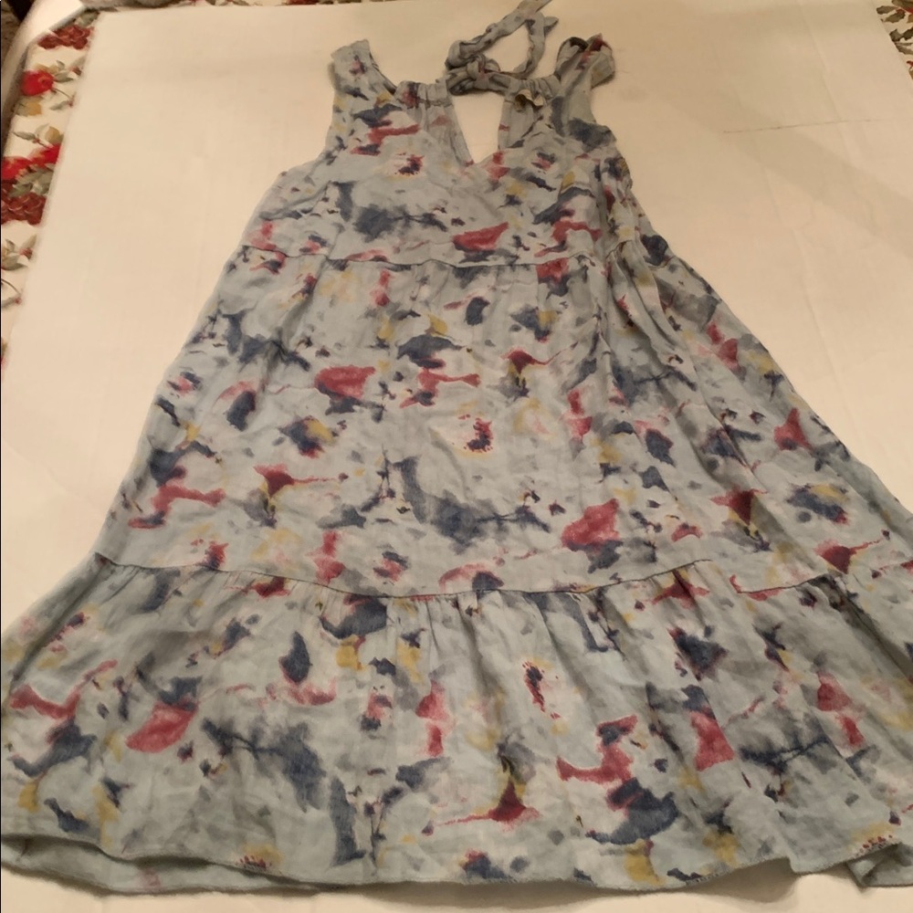 Bellambra Italian made 100 % linen sleeveless NWT v neck ruffled hem dress sz S